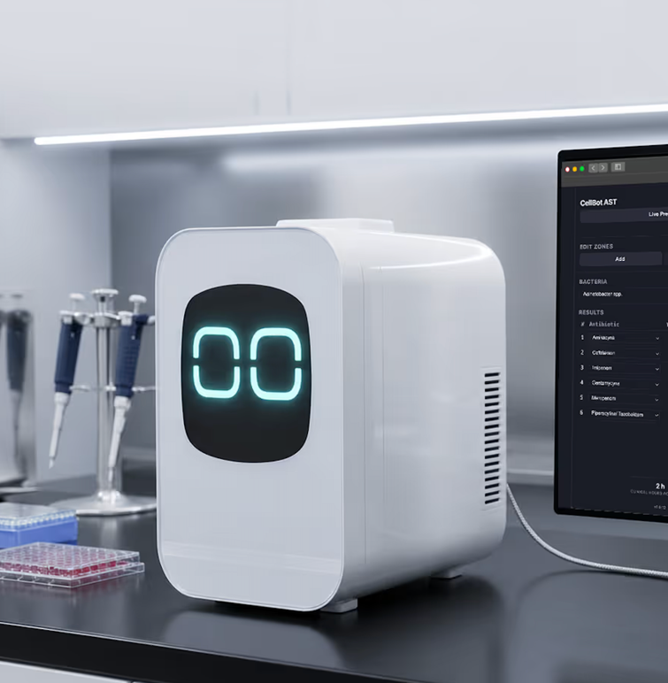 CellBot device with AST results on monitor